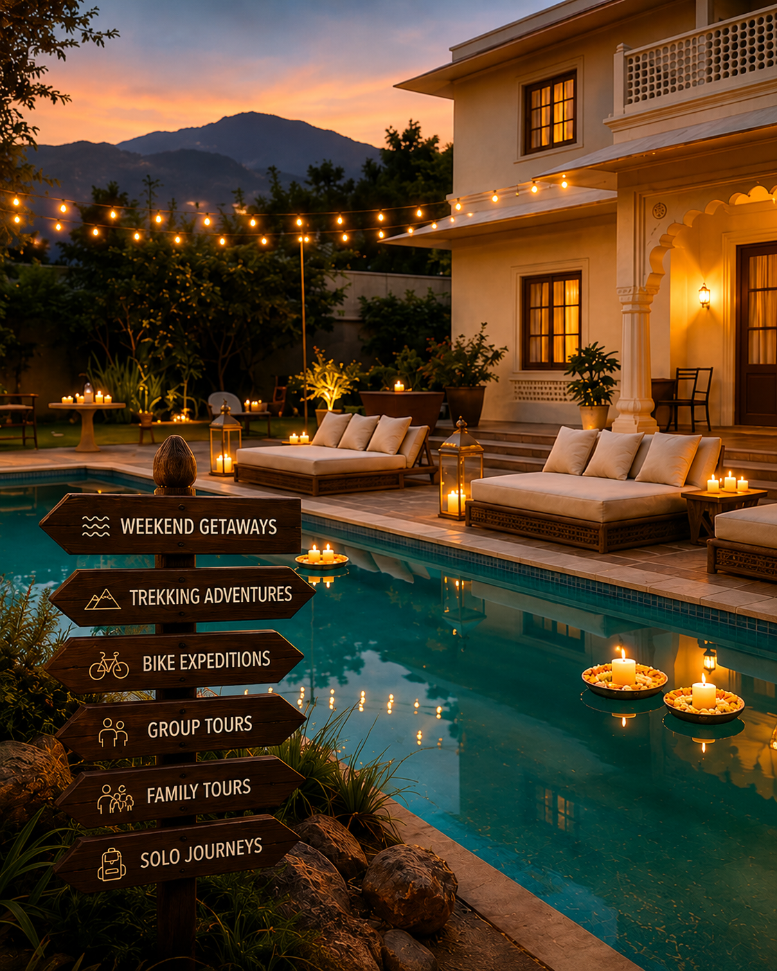 Elegant poolside party setup